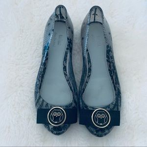 Melissa + Jason Wu Black Owl Floral Lace Patterned Jelly Flats shoes
